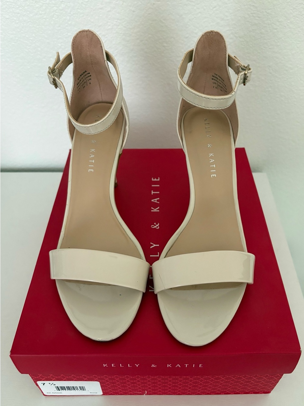 Kelly & Katie Nude Patent Ankle-Strap Heels- Size 7 1/2